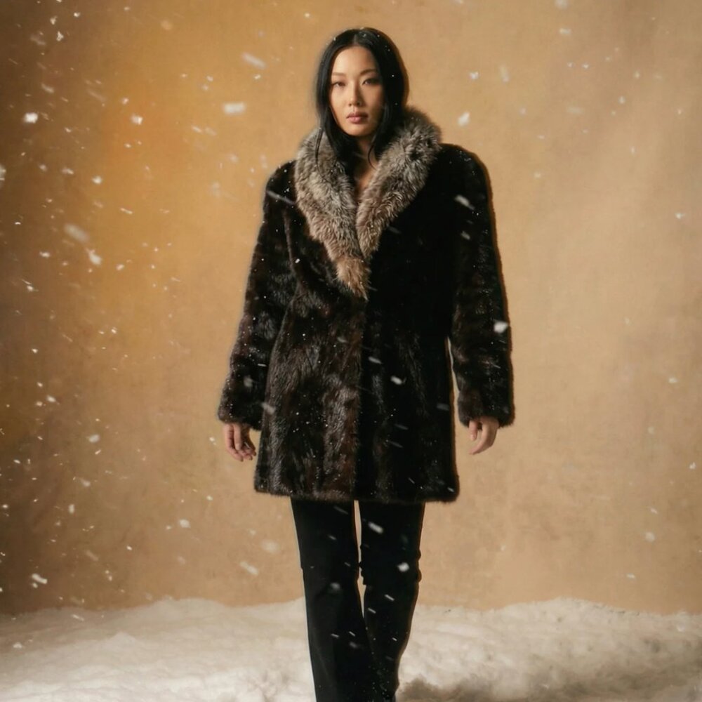 Dunwoody Brown+Grey Fur Coat, Large